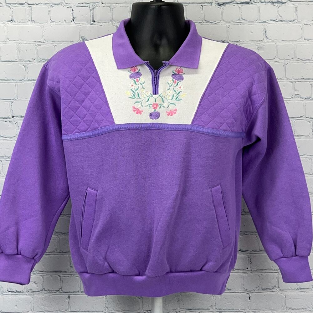 Vintage 80s Active Attitudes Polo Sweatshirt Purple Granny Core Womens S Small